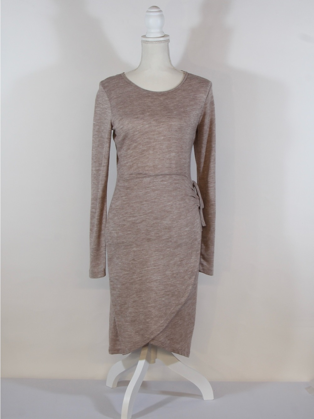 Katella Couture Long Sleeve Taupe Side-Tie Wrap Dress NWT